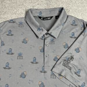 Travis Mathew Polo Shirt Mens XL Beer Drinks All Over Print Golf Club Logo